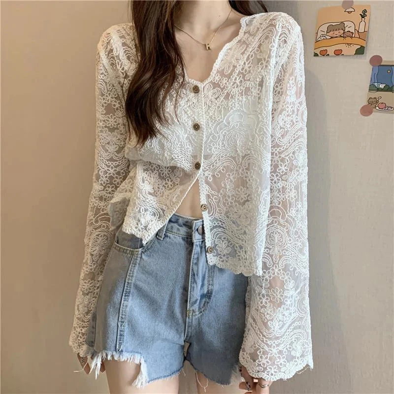 Apparel Sheer Long Sleeve Button Women's Cardigan - Image 17