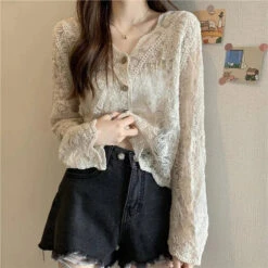 Apparel Sheer Long Sleeve Button Women's Cardigan