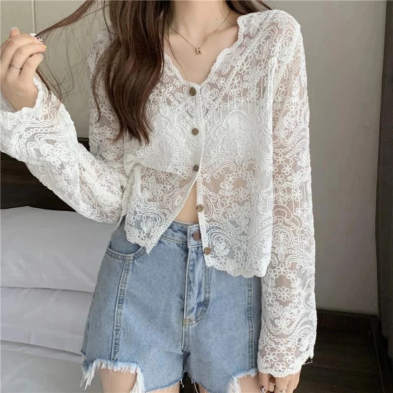 Apparel Sheer Long Sleeve Button Women's Cardigan - Image 13