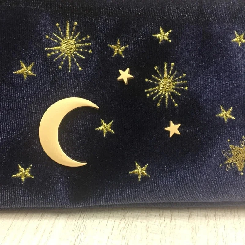 Apparel Starry Night Velvet Embroidery Cosmetic Travel Makeup Bag - Image 4