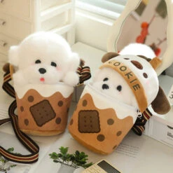 White Bichon Frisé Plushie Bubble Tea Cookie Bag