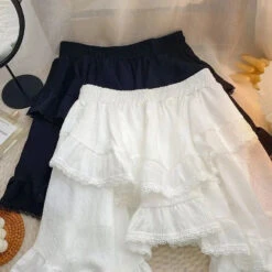 Apparel White Black Irregular Layered Mini Skirt