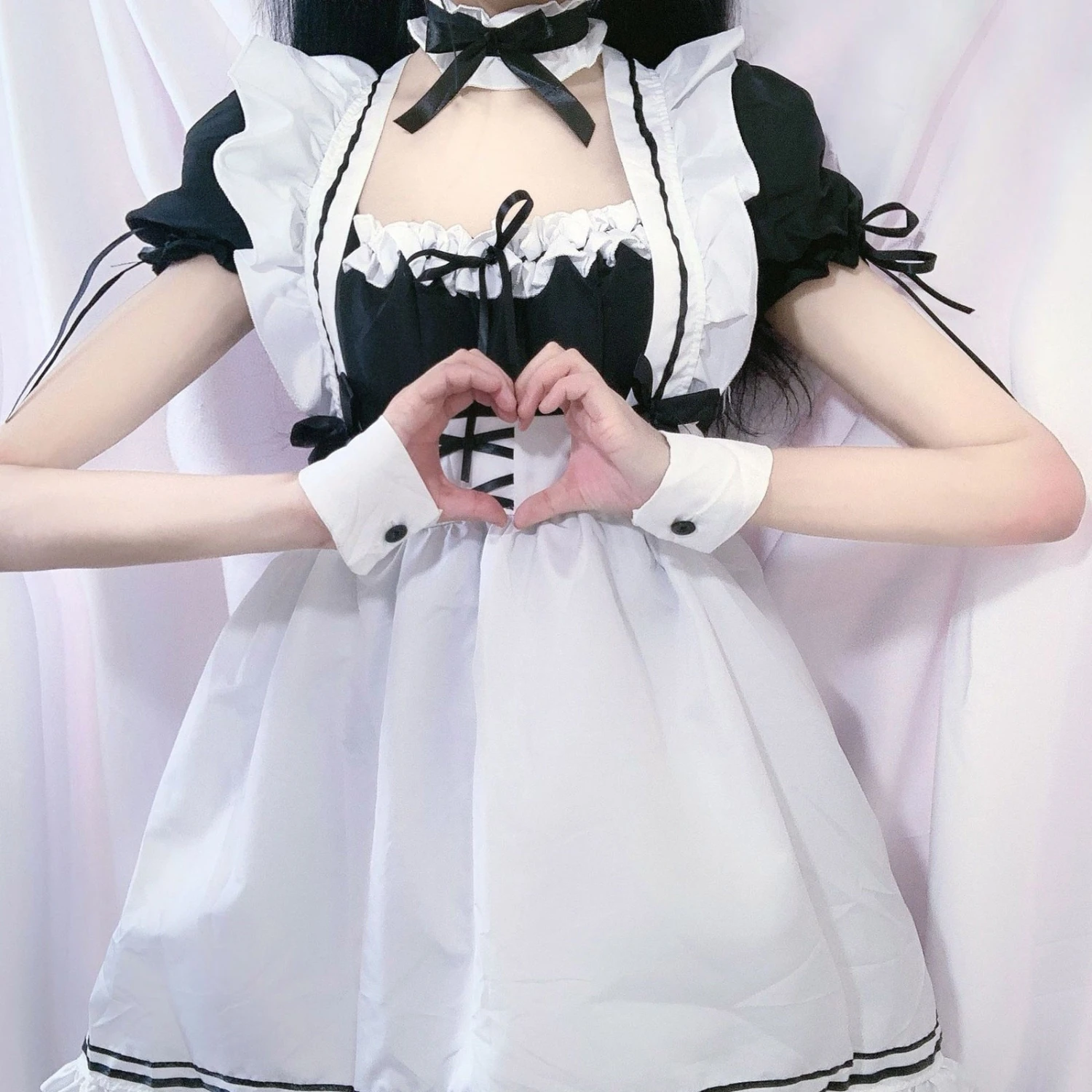 Apparel White Black Striped Lolita Maid Cosplay Women's Dress - Image 10