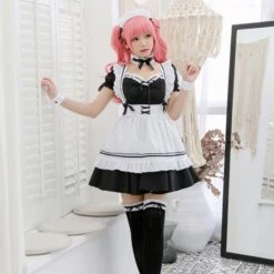 Apparel White Black Striped Lolita Maid Cosplay Women's Dress