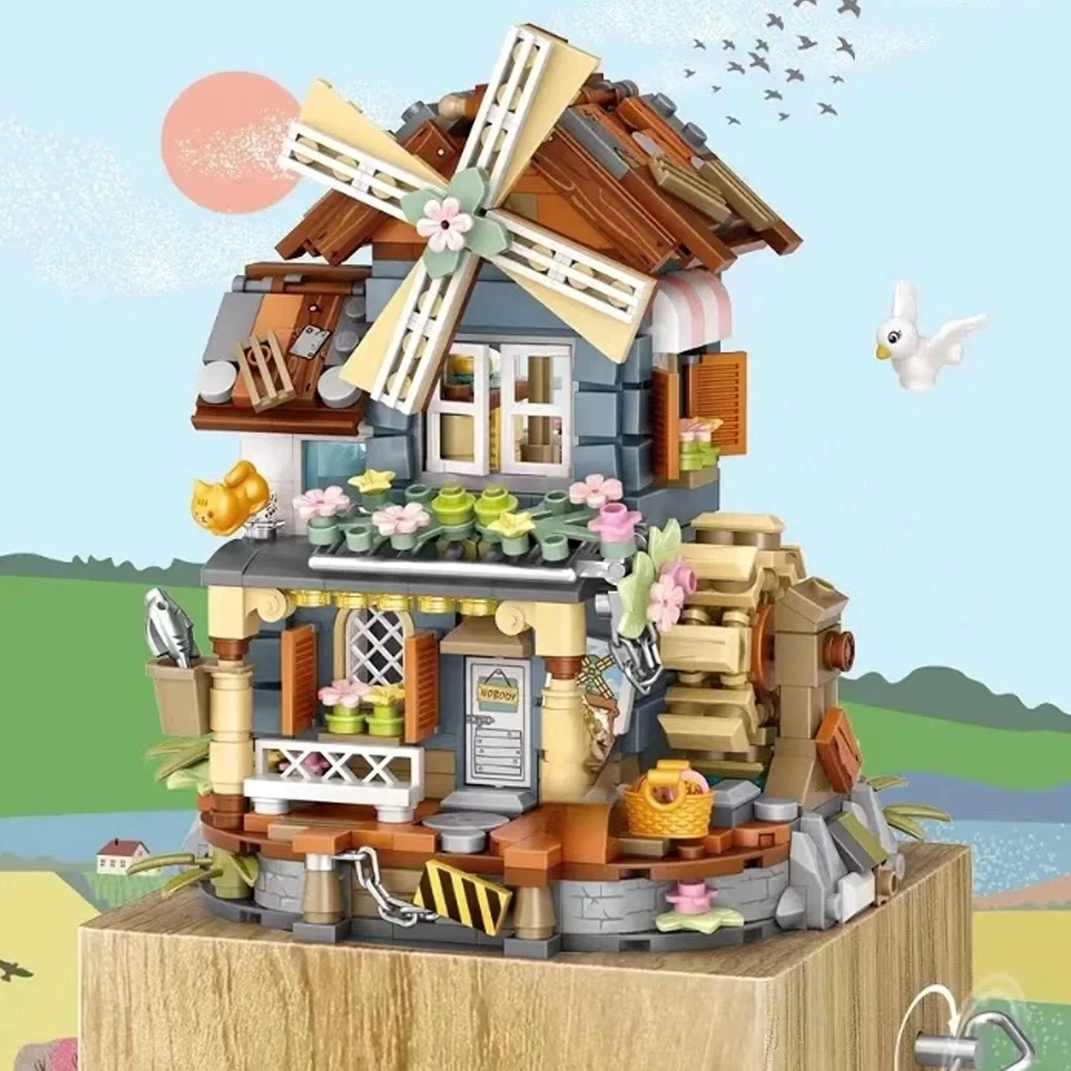 Windmill Country House Music Box Nano Building Blocks - Image 5