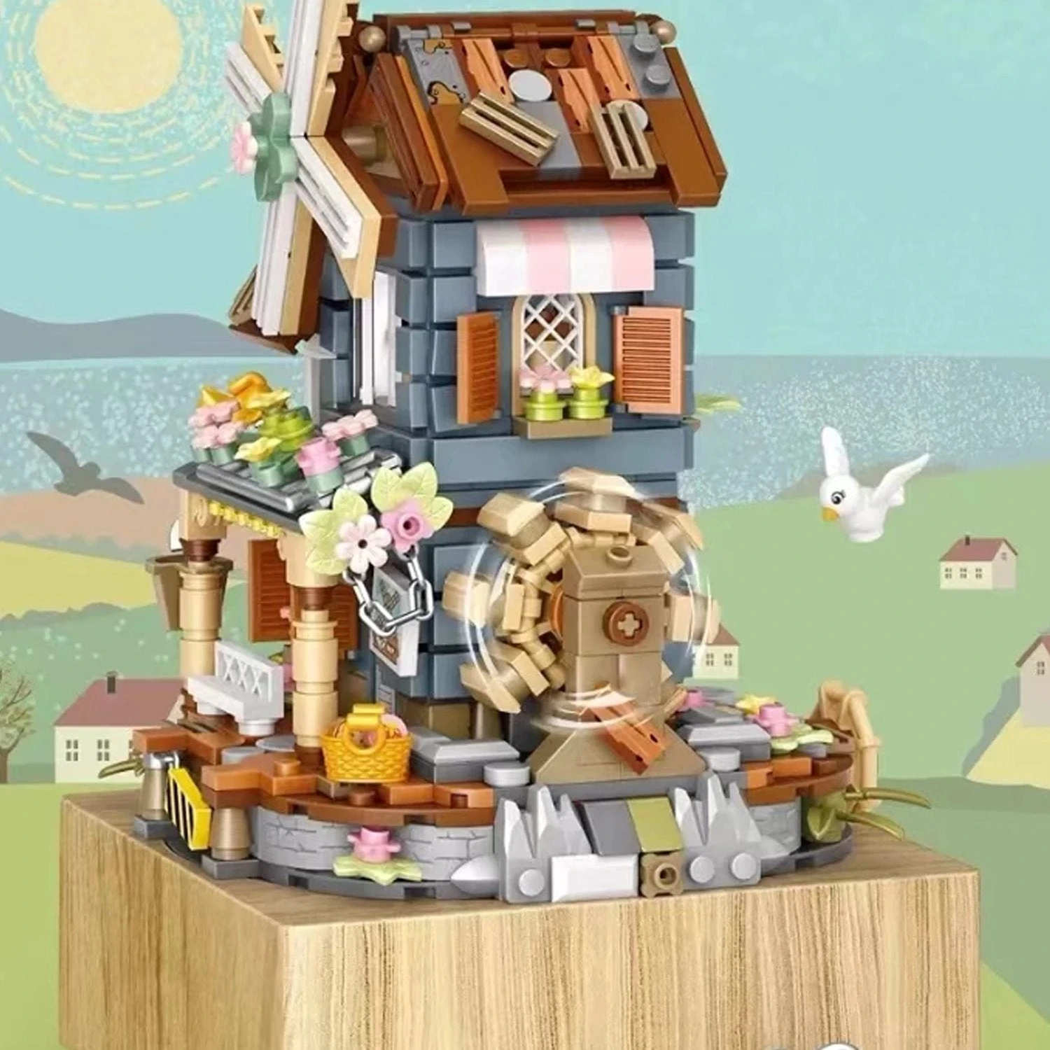Windmill Country House Music Box Nano Building Blocks - Image 4