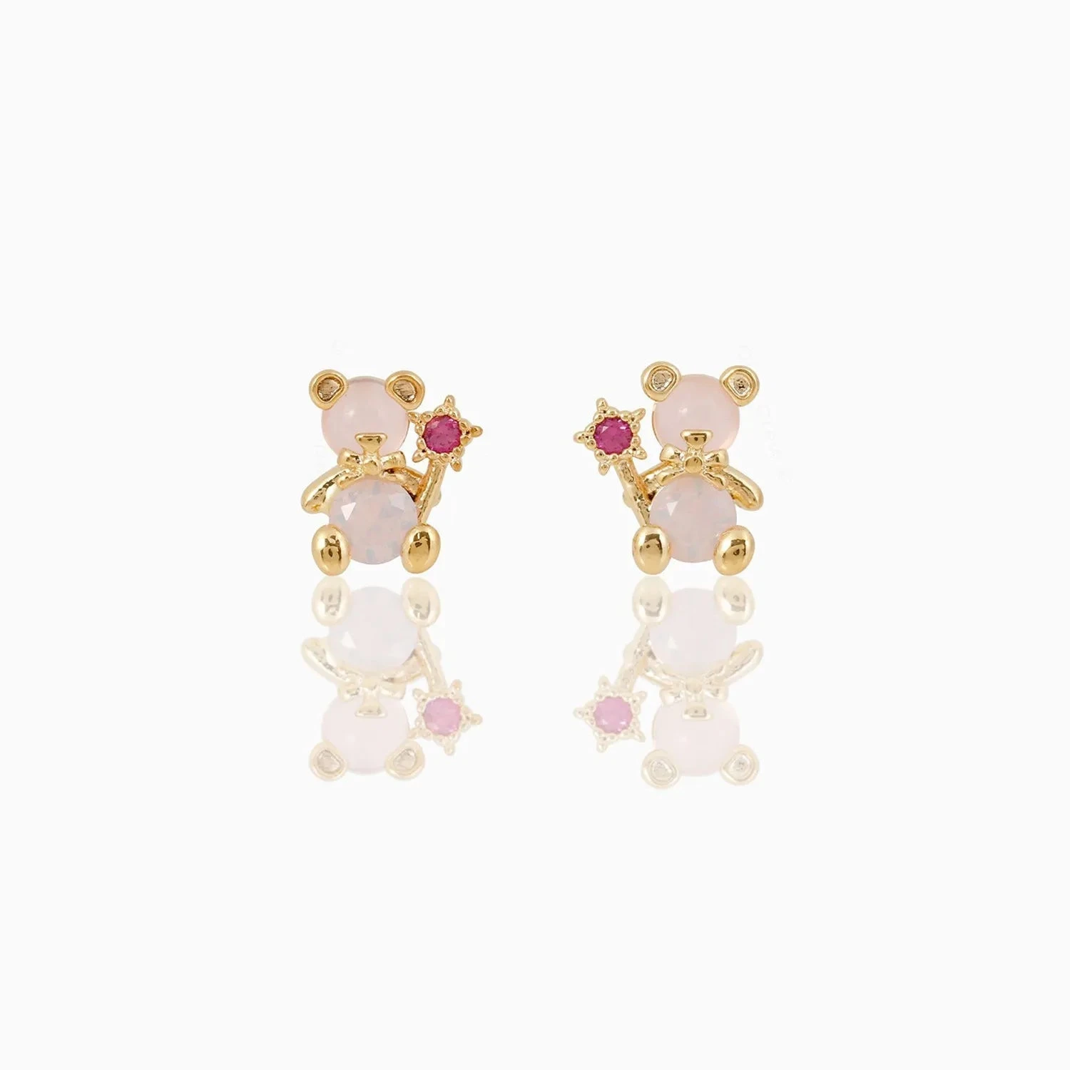 Zircon Light Pink Round Gold-plated Earring - Image 3